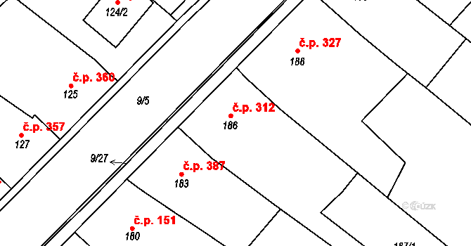 Spytihněv 312 na parcele st. 186 v KÚ Spytihněv, Katastrální mapa