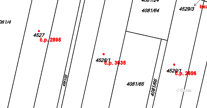 Horní Počernice 3035, Praha na parcele st. 4528/1 v KÚ Horní Počernice, Katastrální mapa