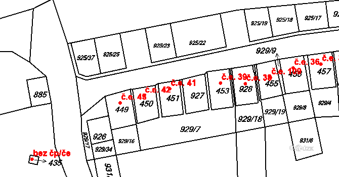 Chvalovice 41 na parcele st. 451 v KÚ Chvalovice, Katastrální mapa
