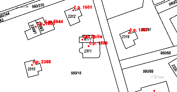 Zlín 1599 na parcele st. 2311 v KÚ Zlín, Katastrální mapa