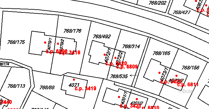 Zlín 3420 na parcele st. 4072/1 v KÚ Zlín, Katastrální mapa