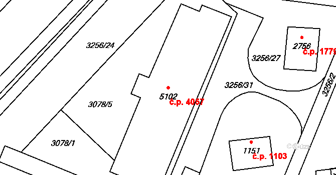 Zlín 4057 na parcele st. 5102 v KÚ Zlín, Katastrální mapa