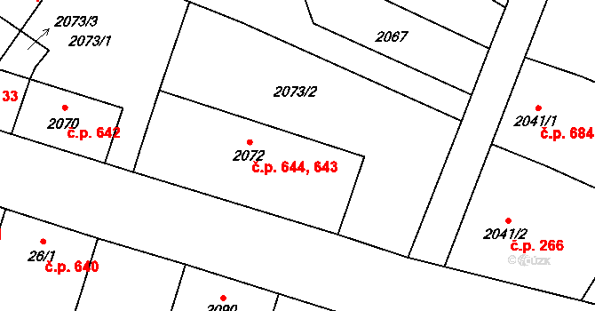 Vítkov 643,644 na parcele st. 2072 v KÚ Vítkov, Katastrální mapa