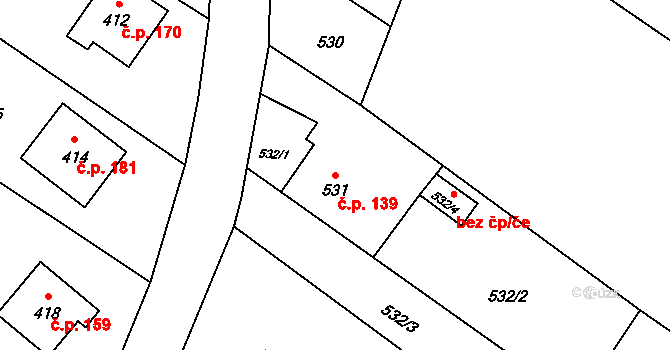 Děhylov 139 na parcele st. 531 v KÚ Děhylov, Katastrální mapa