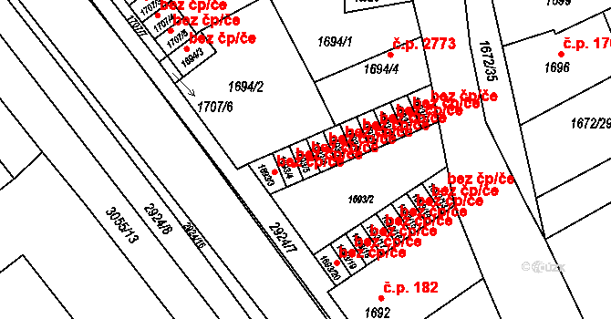 Opava 43796061 na parcele st. 1693/5 v KÚ Opava-Předměstí, Katastrální mapa