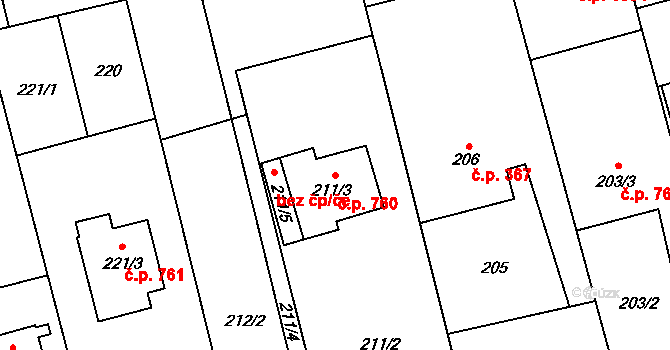 Kylešovice 760, Opava na parcele st. 211/3 v KÚ Kylešovice, Katastrální mapa