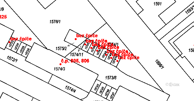Praha 47980061 na parcele st. 1574/7 v KÚ Podolí, Katastrální mapa