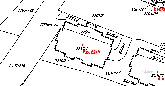 Bolevec 2219, Plzeň na parcele st. 2210/4 v KÚ Bolevec, Katastrální mapa