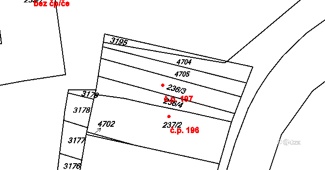 Mouřínov 197 na parcele st. 236/3 v KÚ Mouřínov, Katastrální mapa