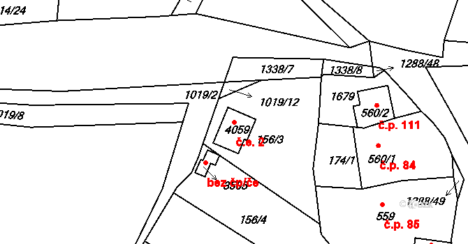 Plešivec 2, Český Krumlov na parcele st. 4059 v KÚ Český Krumlov, Katastrální mapa