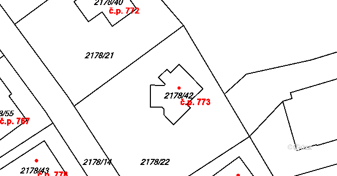 Lipence 773, Praha na parcele st. 2178/42 v KÚ Lipence, Katastrální mapa
