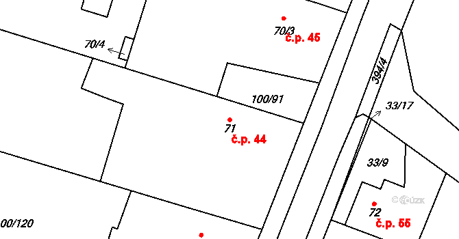 Třibřichy 44 na parcele st. 71 v KÚ Třibřichy, Katastrální mapa
