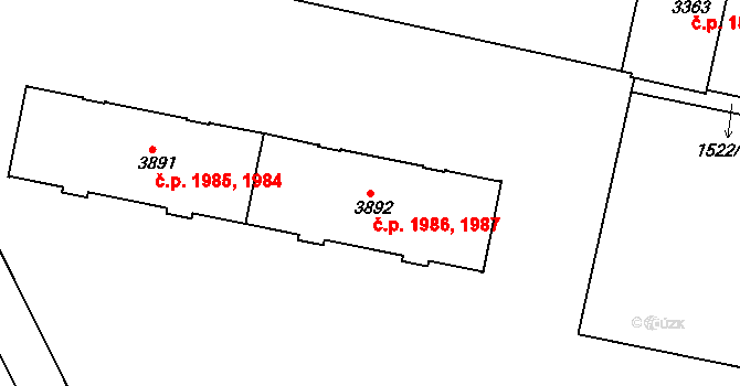 Budějovické Předměstí 1986,1987, Písek na parcele st. 3892 v KÚ Písek, Katastrální mapa