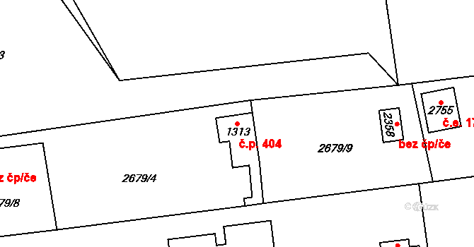Choceň 404 na parcele st. 1313 v KÚ Choceň, Katastrální mapa