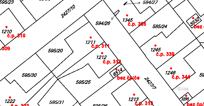 Beroun-Závodí 312, Beroun na parcele st. 1212 v KÚ Beroun, Katastrální mapa