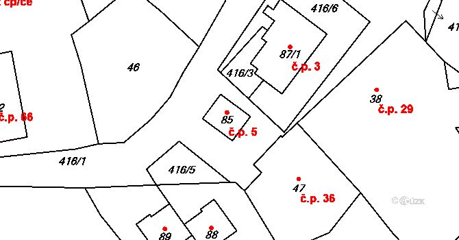 Sedlec 5, Mšeno na parcele st. 85 v KÚ Sedlec u Mšena, Katastrální mapa