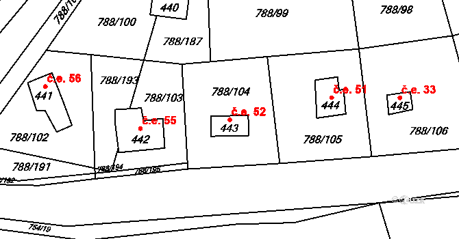 Nučice 52 na parcele st. 443 v KÚ Nučice u Rudné, Katastrální mapa