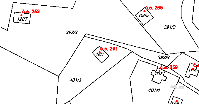 Jílové u Prahy 261 na parcele st. 1433 v KÚ Jílové u Prahy, Katastrální mapa