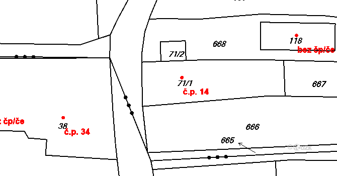 Paseka 14, Radkov na parcele st. 71/1 v KÚ Radkov u Tábora, Katastrální mapa