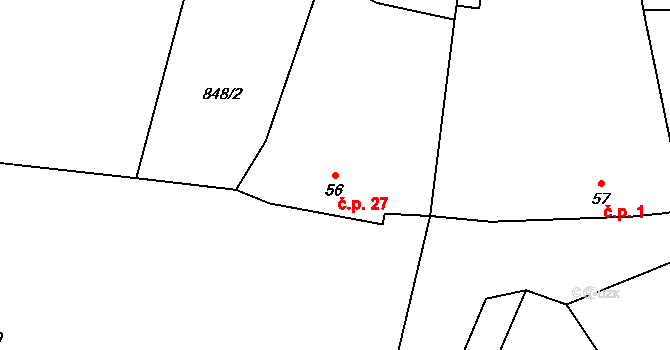 Hrnčíře 27, Vilice na parcele st. 56 v KÚ Vilice, Katastrální mapa