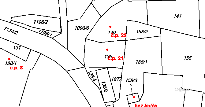 Kanice 21 na parcele st. 139 v KÚ Kanice u Domažlic, Katastrální mapa