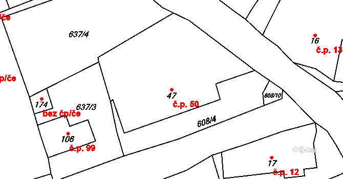 Kvíčovice 50 na parcele st. 47 v KÚ Kvíčovice, Katastrální mapa