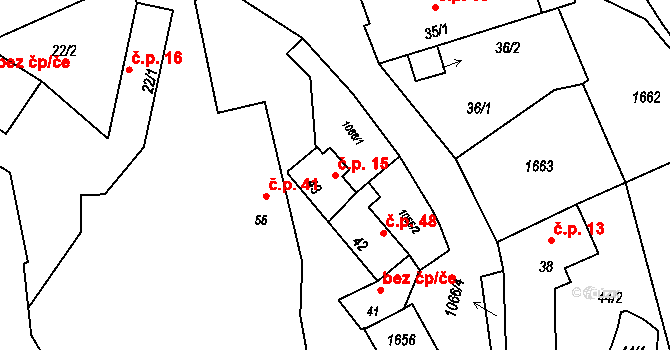 Babina 15, Plasy na parcele st. 43 v KÚ Babina, Katastrální mapa