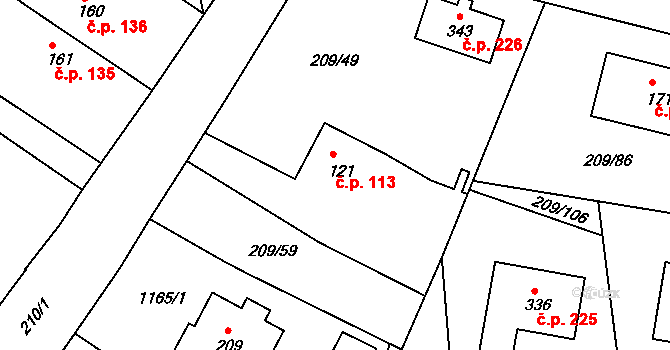 Žichovice 113 na parcele st. 121 v KÚ Žichovice, Katastrální mapa