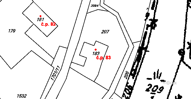 Ruprechtice 83, Meziměstí na parcele st. 183 v KÚ Ruprechtice u Broumova, Katastrální mapa