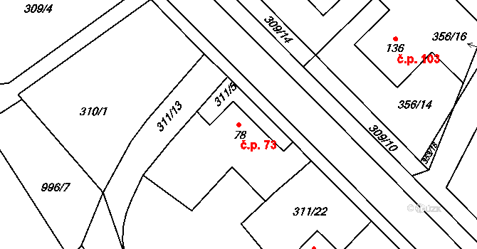 Dříteč 73 na parcele st. 78 v KÚ Dříteč, Katastrální mapa