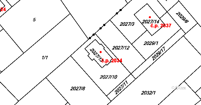 Hlučín 2034 na parcele st. 2027/13 v KÚ Hlučín, Katastrální mapa