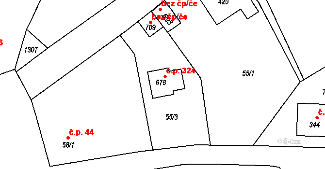 Kněžmost 324 na parcele st. 678 v KÚ Kněžmost, Katastrální mapa