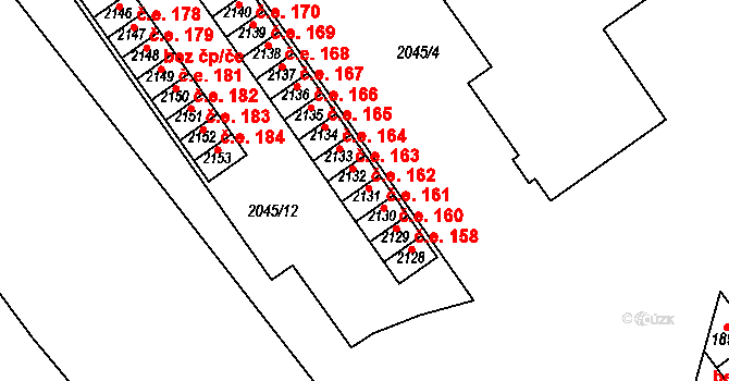 Valašské Klobouky 162 na parcele st. 2131 v KÚ Valašské Klobouky, Katastrální mapa