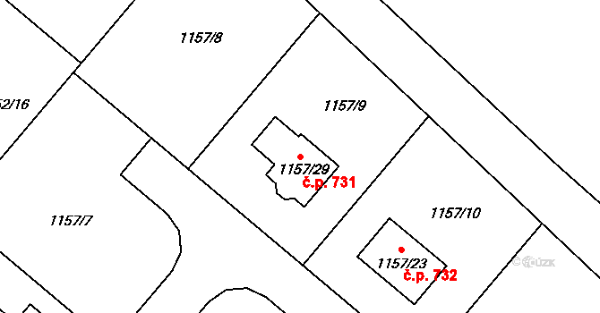 Krmelín 731 na parcele st. 1157/29 v KÚ Krmelín, Katastrální mapa