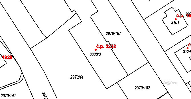 Rakovník II 2232, Rakovník na parcele st. 3330/3 v KÚ Rakovník, Katastrální mapa