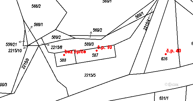 Mříč 10, Křemže na parcele st. 587 v KÚ Křemže, Katastrální mapa