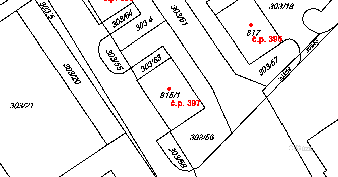Vlachovo Březí 397 na parcele st. 815/1 v KÚ Vlachovo Březí, Katastrální mapa