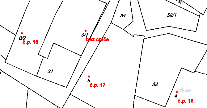 Útěchovice 17 na parcele st. 5 v KÚ Útěchovice u Hořepníku, Katastrální mapa