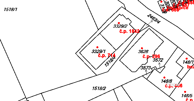 Humpolec 714 na parcele st. 3329/1 v KÚ Humpolec, Katastrální mapa