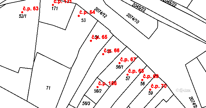 Merklín 66 na parcele st. 55 v KÚ Merklín u Přeštic, Katastrální mapa