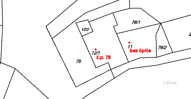 Střížov 78, Chotěboř na parcele st. 12/1 v KÚ Střížov u Chotěboře, Katastrální mapa