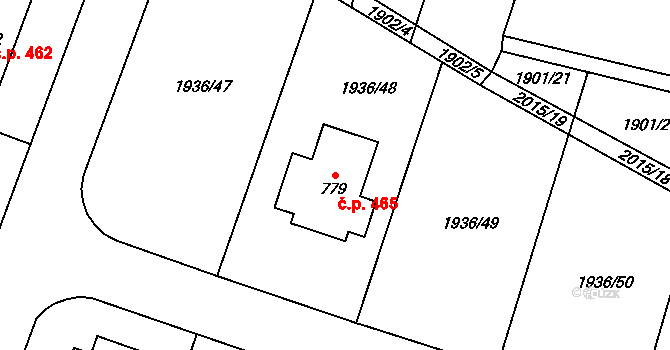 Sedlice 465 na parcele st. 779 v KÚ Sedlice u Blatné, Katastrální mapa