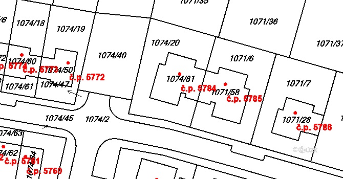 Jihlava 5784 na parcele st. 1074/81 v KÚ Jihlava, Katastrální mapa