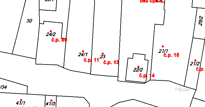 Žižkovo Pole 13 na parcele st. 23 v KÚ Žižkovo Pole, Katastrální mapa