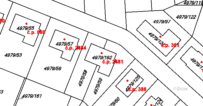 Most 2481 na parcele st. 4979/192 v KÚ Most II, Katastrální mapa