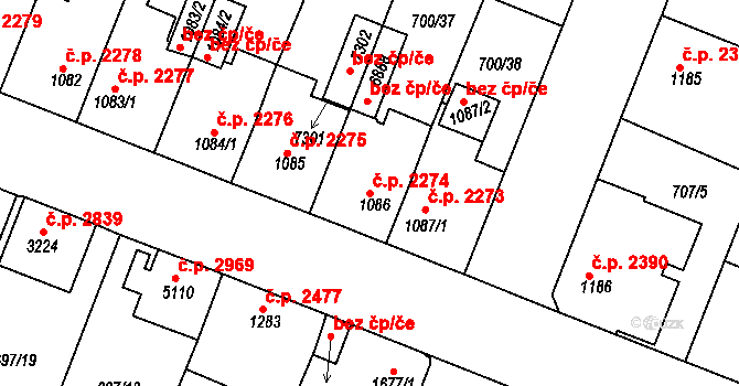 Havlíčkův Brod 2274 na parcele st. 1086 v KÚ Havlíčkův Brod, Katastrální mapa