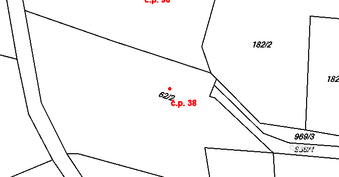 Olešnice 38 na parcele st. 62/2 v KÚ Olešnice u Rychnova nad Kněžnou, Katastrální mapa