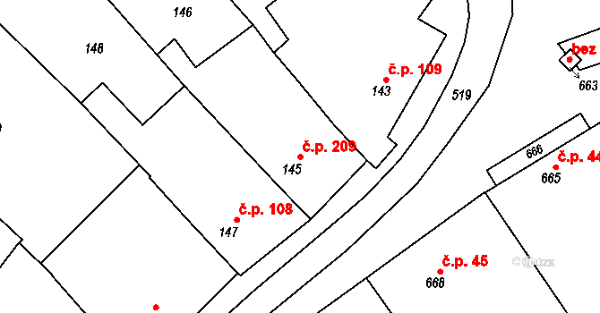 Borkovany 209 na parcele st. 145 v KÚ Borkovany, Katastrální mapa