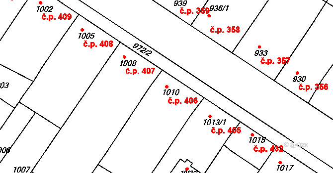 Hrušky 406 na parcele st. 1010 v KÚ Hrušky, Katastrální mapa