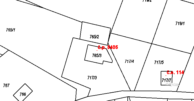 Proseč nad Nisou 5405, Jablonec nad Nisou na parcele st. 765/3 v KÚ Proseč nad Nisou, Katastrální mapa